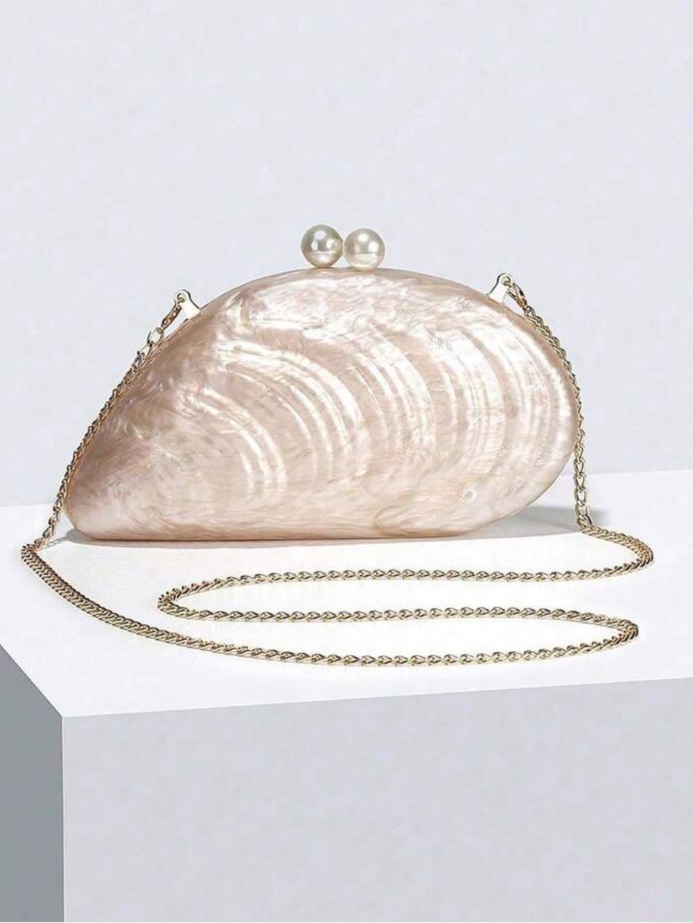 Mother of Pearl Shell Clutch Textured Handbag Purse Bag Shoulder Chain Included - Picture 3 of 5